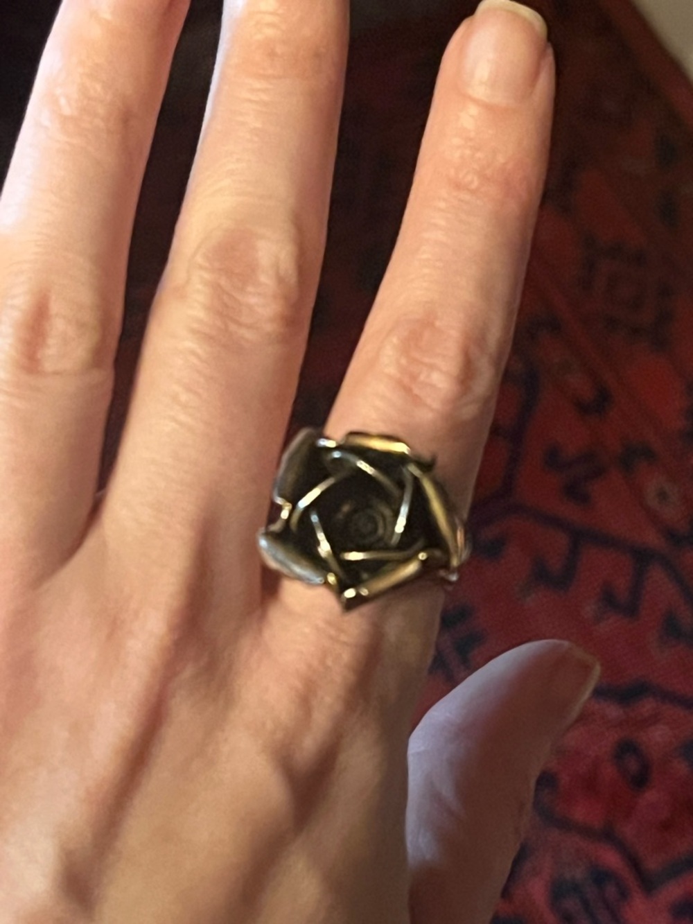 Vintage Silver Tone Adjustable Rose Ring